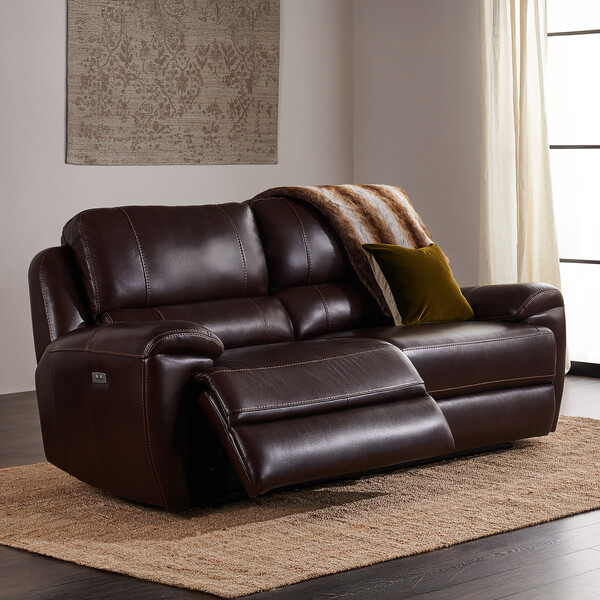 Two Tone Brown Leather Sofas - 3 Seater Electric Recliner Sofa with Power Headrest - Austin Range - Oak Furnitureland