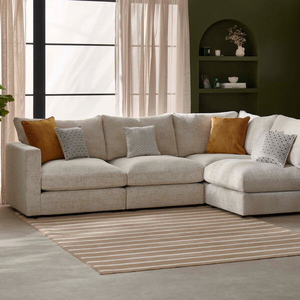 Beige Fabric Sofas - Modular 4 Seat Left Hand Corner Sofa - Malvern Range - Oak Furnitureland