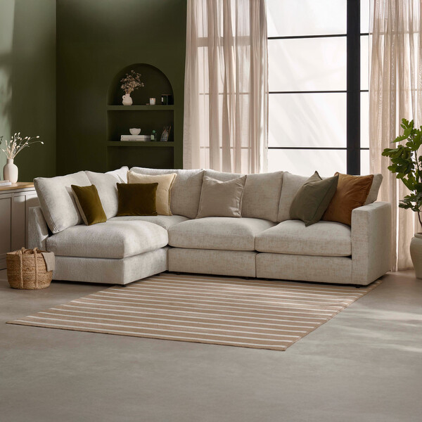 Beige Fabric Sofas - Modular 4 Seat Right Hand Corner Sofa - Malvern Range - Oak Furnitureland
