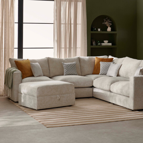 Beige Fabric Sofas - Storage Footstool  - Malvern Range - Oak Furnitureland