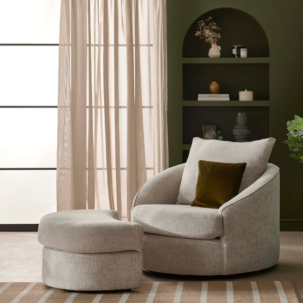 Beige Fabric Sofas - Half Moon Footstool - Malvern Range - Oak Furnitureland
