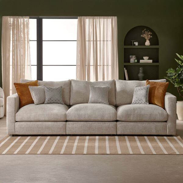 Beige Fabric Sofas - Modular 3 Seat Sofa - Malvern Range - Oak Furnitureland
