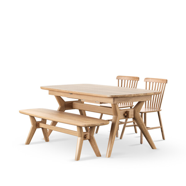 Bentley Natural Oak Extending Dining Table And 2 Kingham Chairs with 1 Bentley Bench - Oak Furnitureland