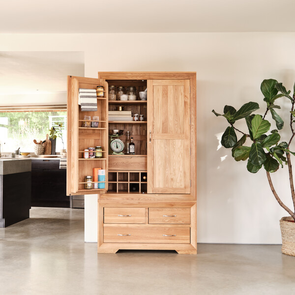 Natural Solid Oak Larders - Large Larder - Bevel Range - Oak Furnitureland
