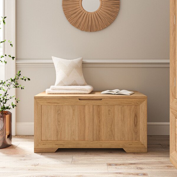 Natural Solid Oak Blanket Boxes - Blanket Box - Bevel Range - Oak Furnitureland