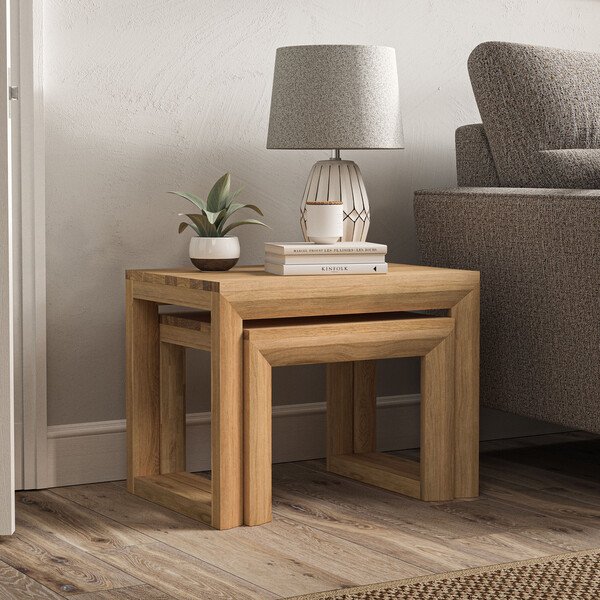 Natural Solid Oak Nest of Tables - Nest of Tables - Bevel Range - Oak Furnitureland