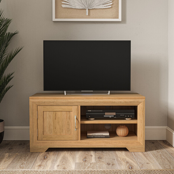 Natural Solid Oak TV Cabinets - Small TV Cabinet - Bevel Range - Oak Furnitureland