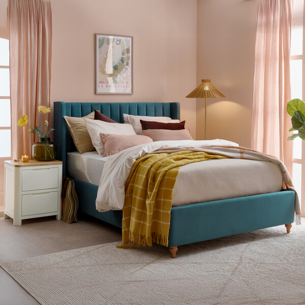 Sunningdale Kingfisher Fabric Upholstered Beds - Double Ottoman Bed - Bloomsbury Range - Oak Furnitureland