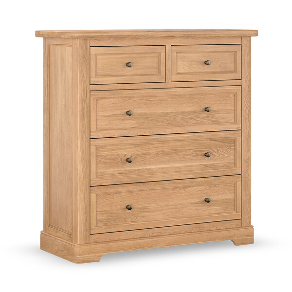 Natural Solid Oak Chest of Drawers - 5 Drawer Chest - Brennan Range - Oak Furnitureland