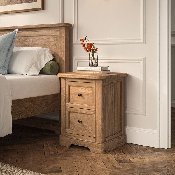 Natural Solid Oak Bedside Tables - 2 Drawer Bedside Table - Brennan Range - Oak Furnitureland