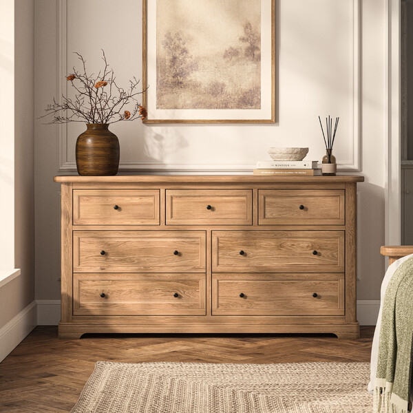 Natural Solid Oak Chest of Drawers - 7 Drawer Chest - Brennan Range - Oak Furnitureland