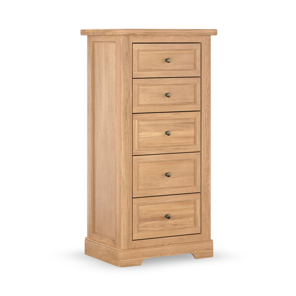 Natural Solid Oak Chest of Drawers - 5 Drawer Tallboy - Brennan Range - Oak Furnitureland