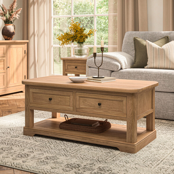 Natural Solid Oak Coffee Tables - 2 Drawer Coffee Table - Brennan Range - Oak Furnitureland