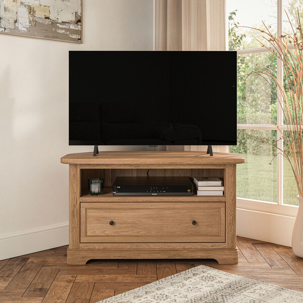 Natural Solid Oak TV Cabinets - Corner TV Unit - Brennan Range - Oak Furnitureland
