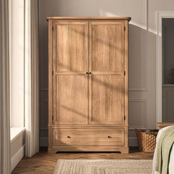 Natural Solid Oak Wardrobes - Double Wardrobe - Brennan Range - Oak Furnitureland