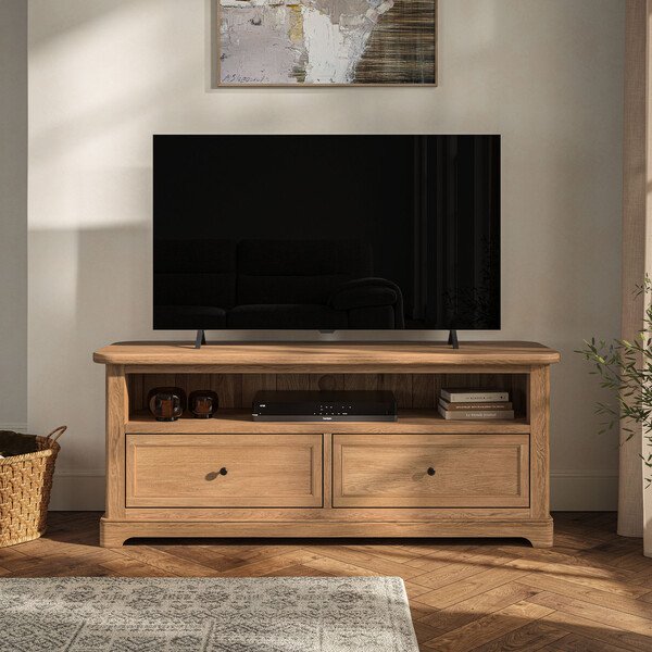 Natural Solid Oak TV Cabinets - Large TV Unit - Brennan Range - Oak Furnitureland