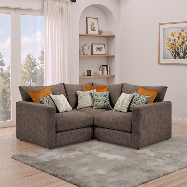 Brown Fabric Sofas - Modular 3 Seat Corner Sofa - Malvern Range - Oak Furnitureland