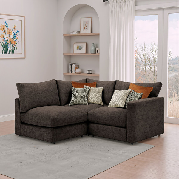 Brown Fabric Sofas - Modular 3 Seat Right Hand Corner Sofa - Malvern Range - Oak Furnitureland