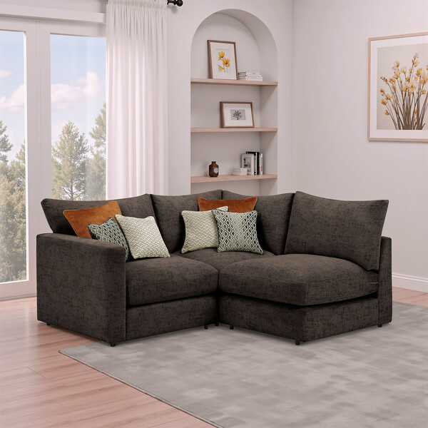 Brown Fabric Sofas - Modular 3 Seat Left Hand Corner Sofa - Malvern Range - Oak Furnitureland