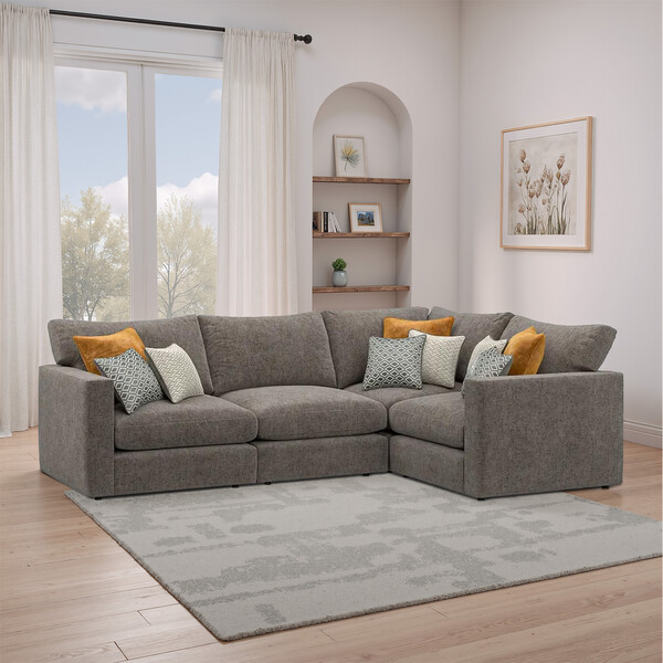 Brown Fabric Sofas - Modular 4 Seat Corner Sofa - Malvern Range - Oak Furnitureland