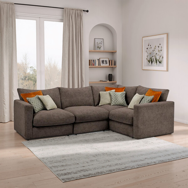 Brown Fabric Sofas - Modular 4 Seat Left Hand Corner Sofa - Malvern Range - Oak Furnitureland