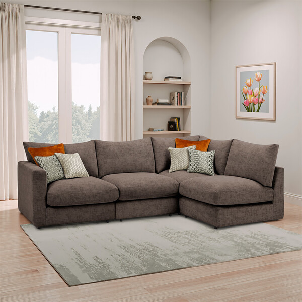 Brown Fabric Sofas - Modular 4 Seat Right Hand Corner Sofa - Malvern Range - Oak Furnitureland
