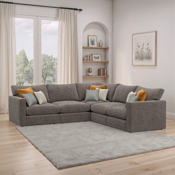 Brown Fabric Sofas - Modular 5 Seat Corner Sofa - Malvern Range - Oak Furnitureland