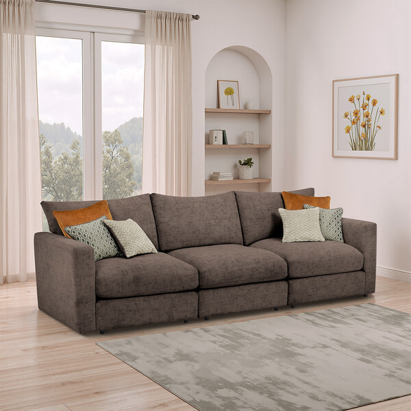 Brown Fabric Sofas - Modular 3 Seat Sofa - Malvern Range - Oak Furnitureland