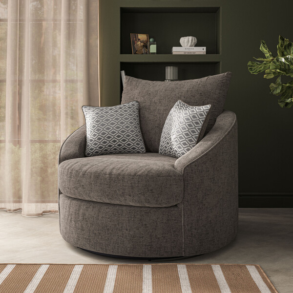 Brown Fabric Sofas - Swivel Chair - Malvern Range - Oak Furnitureland