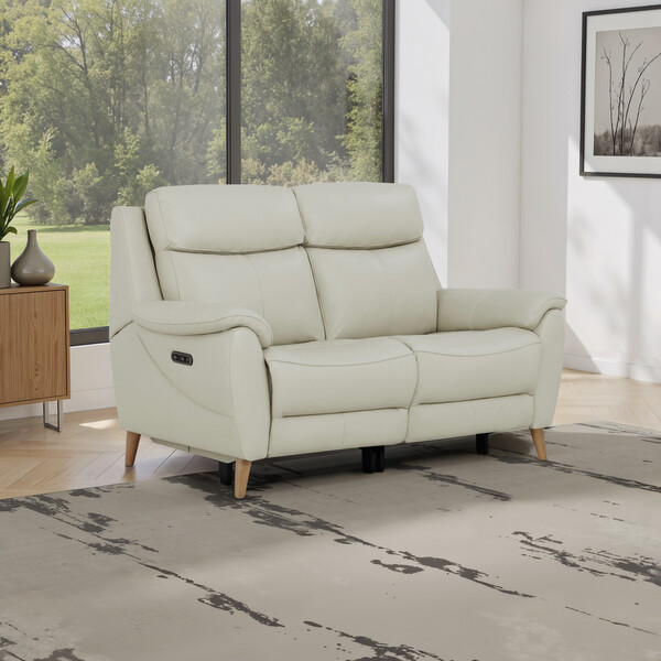 Bone China Leather Sofas - 2 Seater Recliner Sofa - Brunel Range - Oak Furnitureland