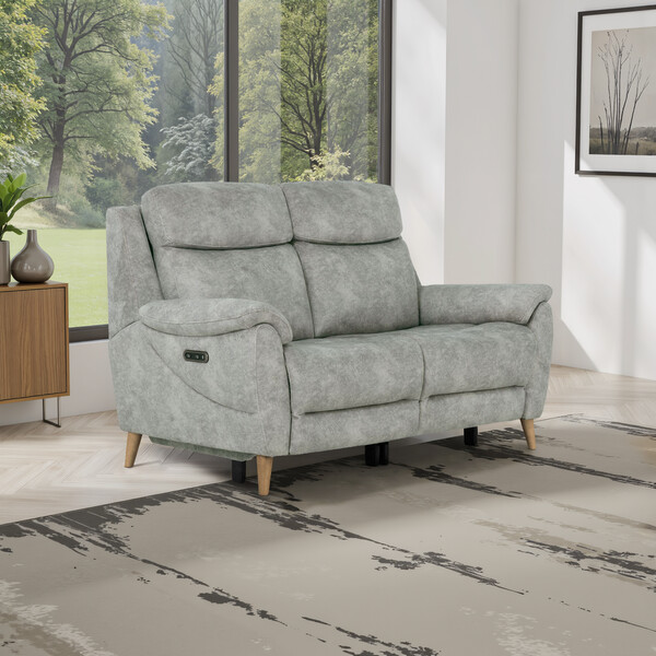 Marble Silver Fabric Sofas - 2 Seater Recliner Sofa - Brunel Range - Oak Furnitureland
