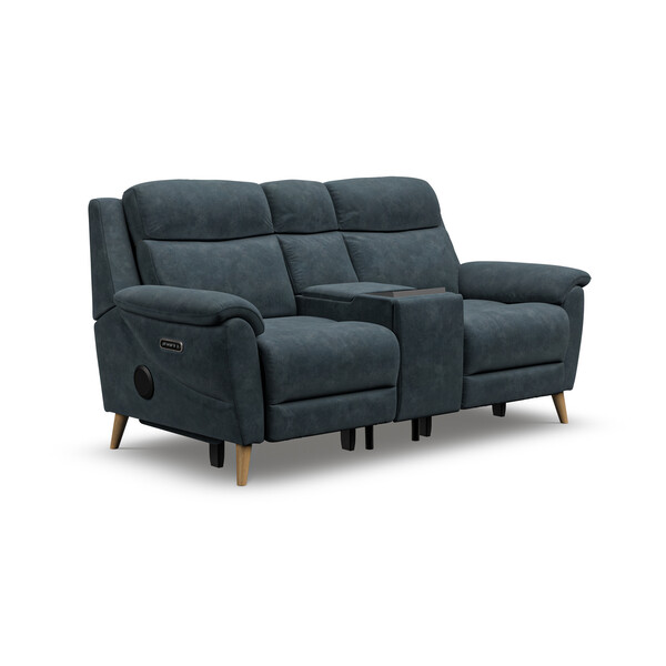 Dexter Shadow Fabric Sofas - 2 Seater Recliner Sofa, Smart Screen & Speakers - Brunel Range - Oak Furnitureland