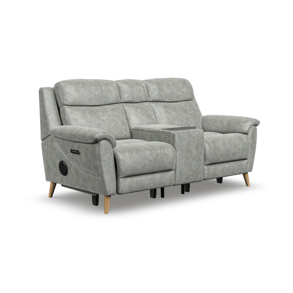 Marble Silver Fabric Sofas - 2 Seater Recliner Sofa, Smart Screen & Speakers - Brunel Range - Oak Furnitureland