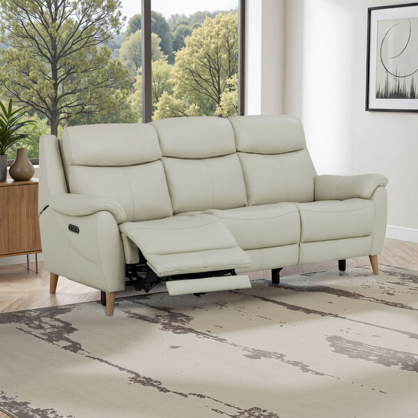 Bone China Leather Sofas - 3 Seater Recliner Sofa - Brunel Range - Oak Furnitureland