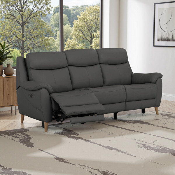 Elephant Grey Leather Sofas - 3 Seater Recliner Sofa - Brunel Range - Oak Furnitureland