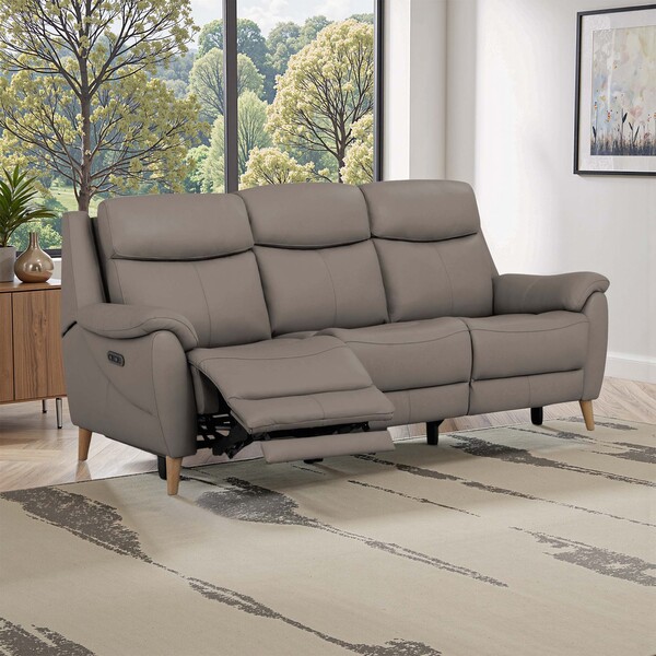 Oyster Leather Sofas - 3 Seater Recliner Sofa - Brunel Range - Oak Furnitureland