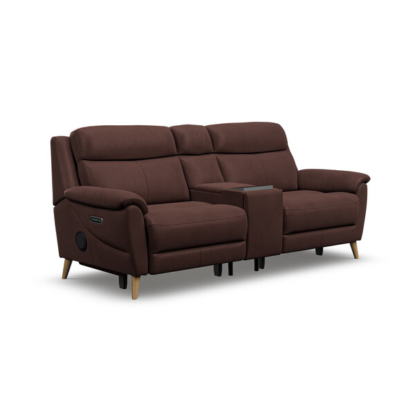 Chestnut Leather Sofas - 2.5  Seater Recliner Sofa, Smart Screen & Speakers - Brunel Range - Oak Furnitureland