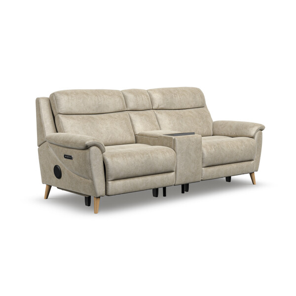 Marble Cream Fabric Sofas - 2.5 Seater Recliner Sofa, Smart Screen & Speakers - Brunel Range - Oak Furnitureland