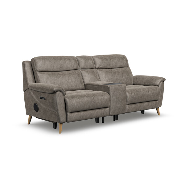 Marble Mink Fabric Sofas - 2.5 Seater Recliner Sofa, Smart Screen & Speakers - Brunel Range - Oak Furnitureland