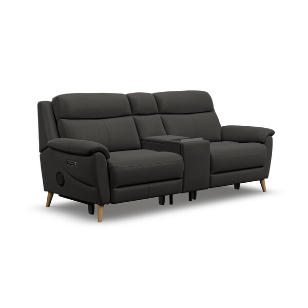 Storm Leather Sofas - 2.5 Seater Recliner Sofa, Smart Screen & Speakers - Brunel Range - Oak Furnitureland