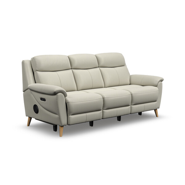 Bone China Leather Sofas - 3 Seater Recliner Sofa with Speakers - Brunel Range - Oak Furnitureland