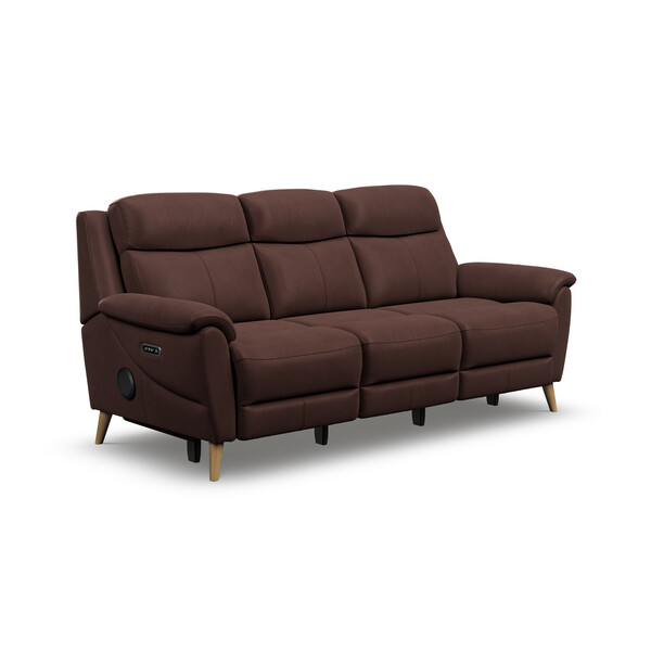 Chestnut Leather Sofas - 3 Seater Recliner Sofa with Speakers - Brunel Range - Oak Furnitureland