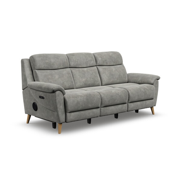 Dexter Stone Fabric Sofas - 3 Seater Recliner Sofa with Speakers - Brunel Range - Oak Furnitureland