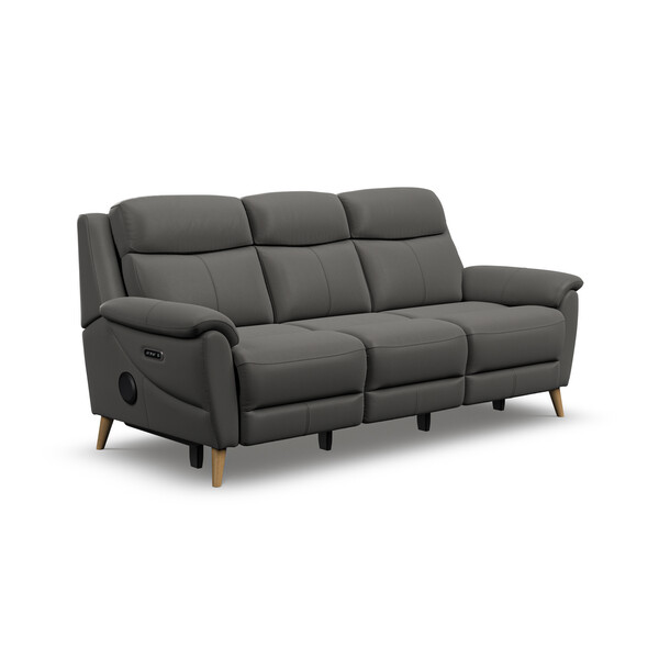 Elephant Leather Sofas - 3 Seater Recliner Sofa with Speakers - Brunel Range - Oak Furnitureland