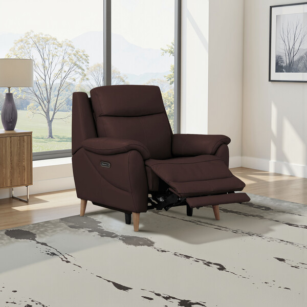 Chesnut Leather Sofas - Electric Recliner Armchair - Brunel Range - Oak Furnitureland