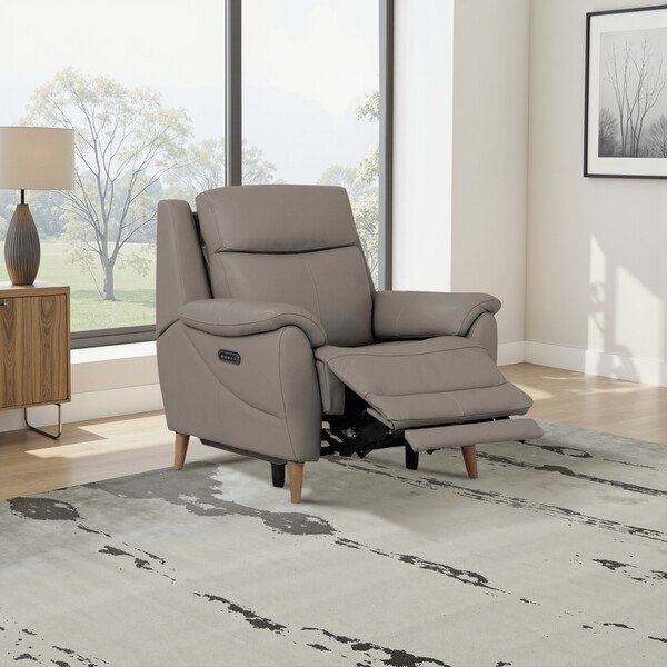Oyster Leather Sofas - Electric Recliner Armchair - Brunel Range - Oak Furnitureland