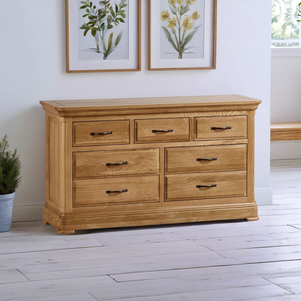 Natural Solid Oak Chest of Drawers - 7 Drawer Chest - Canterbury Range - Oak Furnitureland