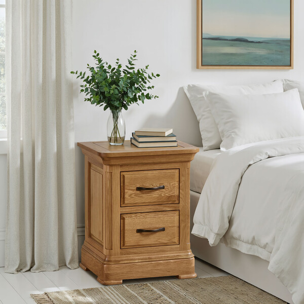 Natural Solid Oak Bedside Tables - 2 Drawer Bedside Table - Canterbury Range - Oak Furnitureland