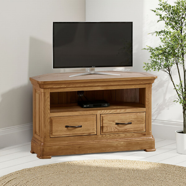Natural Solid Oak TV Cabinets - Corner TV Unit - Canterbury Range - Oak Furnitureland