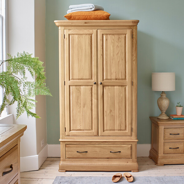 Natural Solid Oak Wardrobes - Double Wardrobe - Canterbury Range - Oak Furnitureland